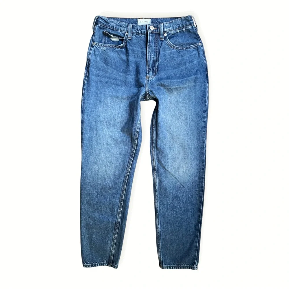 FRAME Le High 'N' Tight Faded High-Rise Tapered Jeans, 28” - Picture 3 of 13